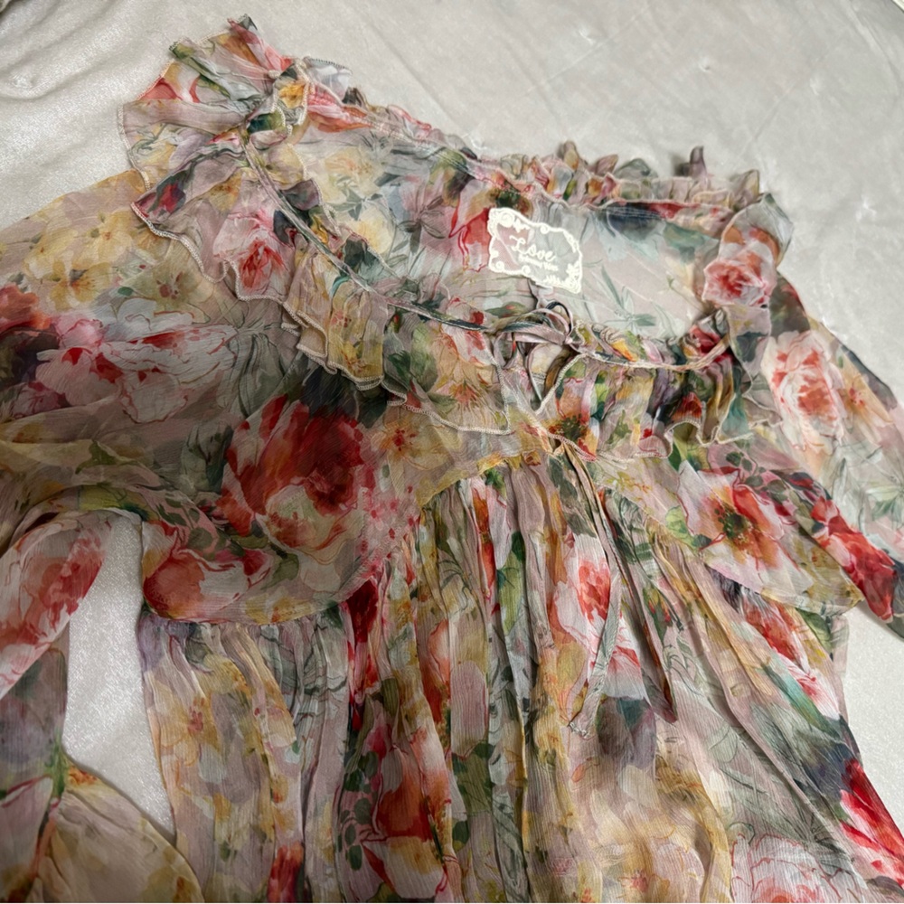Johnny Was Floral Ruffle Blouse Size Med - Picture 6 of 7